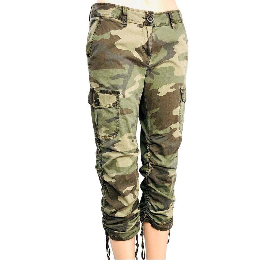 INC International Concepts Petite Crop Camo Cargo Pants Adjustable Side Ruching - Picture 16 of 16
